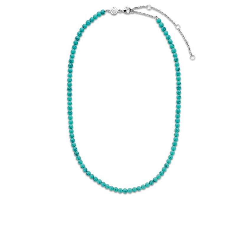 Collier Ti Sento en argent et pierres synthétiques turquoises, 42cm