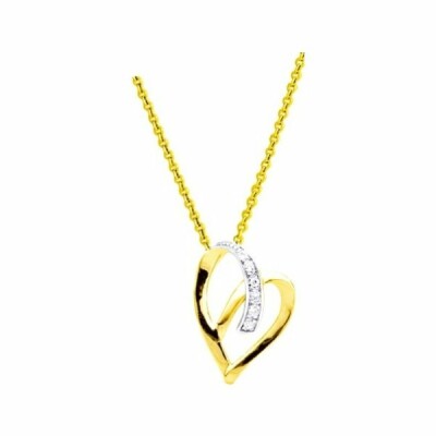 Collier en or jaune, rhodium et diamants 0.02ct