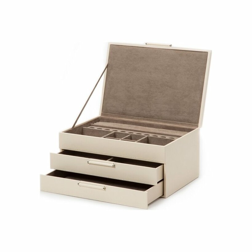 Boîte à bijoux avec tiroirs Wolf 1834 Sophia en cuir couleur ivoire