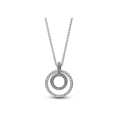 Collier Pandora Signature Pendentif, Pavé & Motifs Perlés en argent, 50cm