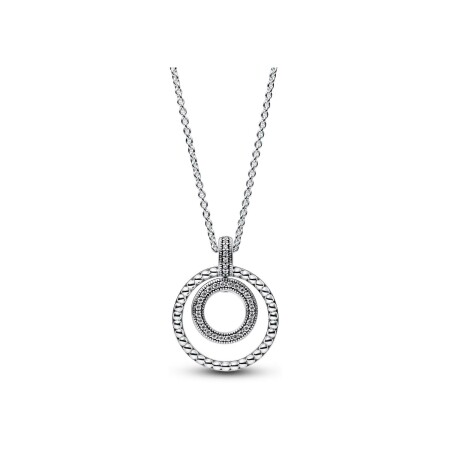 Collier Pandora Signature Pendentif, Pavé & Motifs Perlés en argent, 50cm