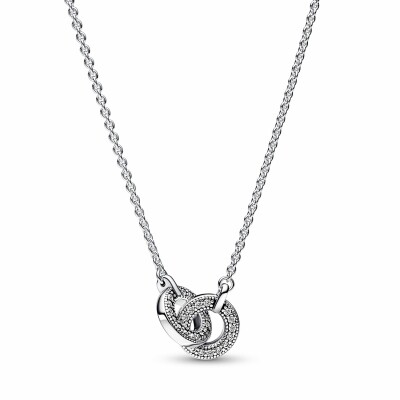 Collier Pandora Signature Pendentif Pavé Entrelacé Signature en argent, 45cm