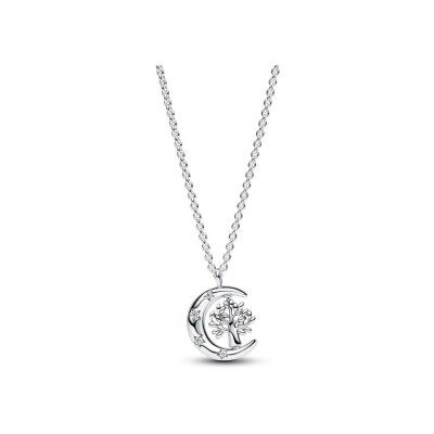 Collier Pandora Avec Pendentif Lune Et Arbre Pivotant en argent, taille 50 cm