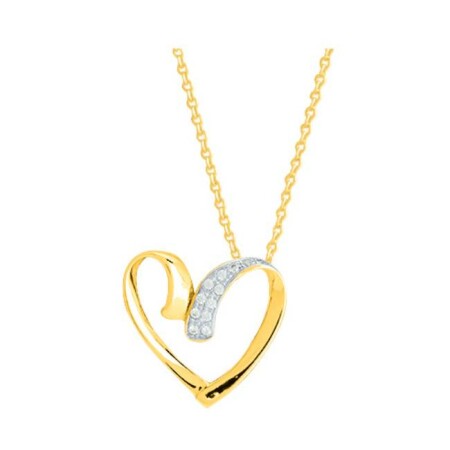 Collier coeur en or jaune, rhodium et oxydes de zirconium