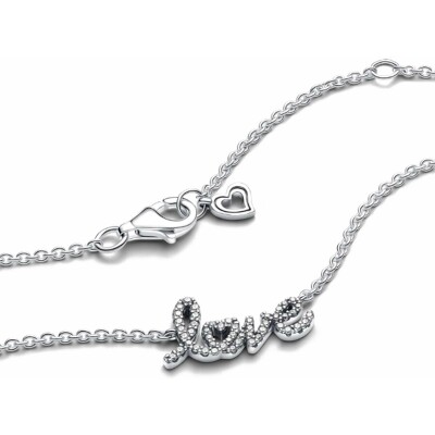 Collier Pandora Chaine Love En Lettres Cursives Scintillant en argent, taille 45 cm