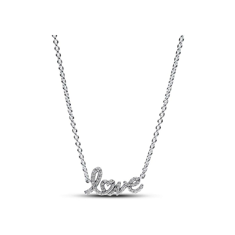 Collier Pandora Chaine Love En Lettres Cursives Scintillant en argent, taille 45 cm
