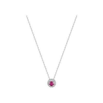 Collier en or blanc, rubis et oxyde de zirconium