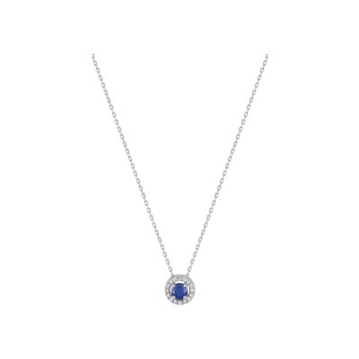 Collier en or blanc, saphir et oxyde de zirconium