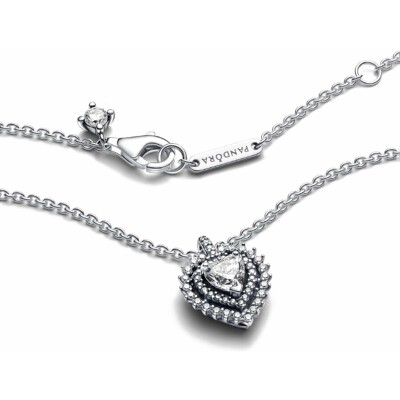 Collier Pandora Avec Pendentif Halo Coeur Scintillant en argent, taille 45 cm