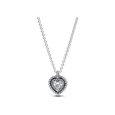 Collier Pandora Avec Pendentif Halo Coeur Scintillant en argent, taille 45 cm