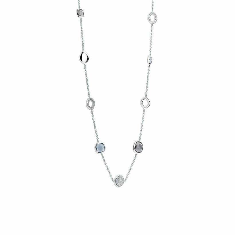 Collier Ti Sento en argent et pierres synthétiques bleu vert, 42cm