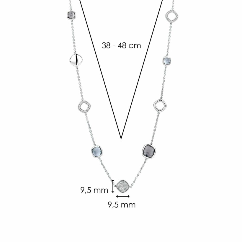 Collier Ti Sento en argent et pierres synthétiques bleu vert, 42cm