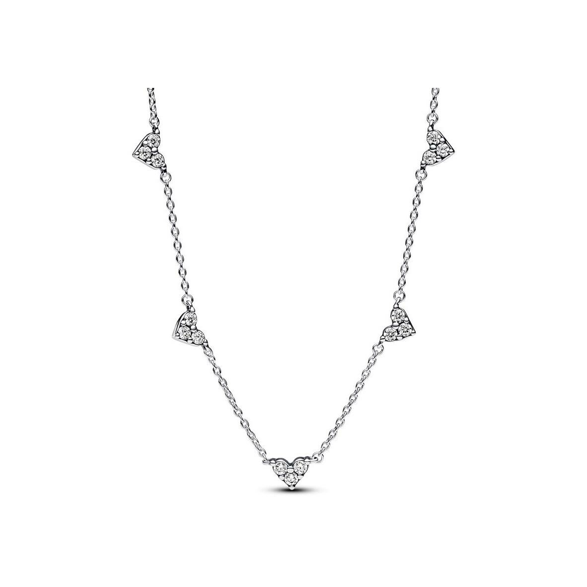 Collier Pandora Chaine Station Coeur Triple Pierre en argent, taille 45 cm