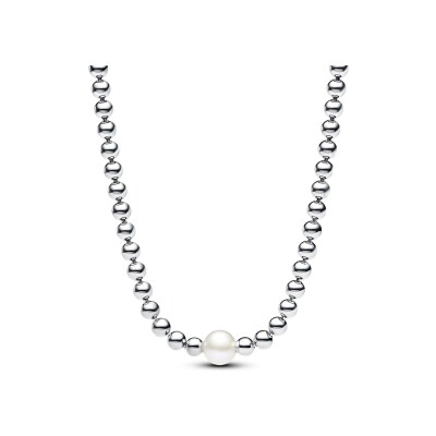 Collier Pandora Timeless Perle de culture d'eau douce traitée & détails sertis grain en argent