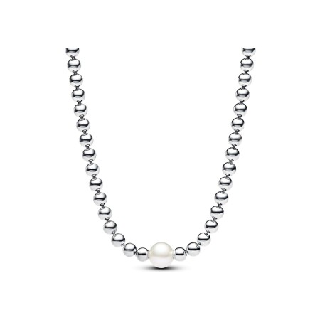 Collier Pandora Timeless Perle de culture d'eau douce traitée & détails sertis grain en argent