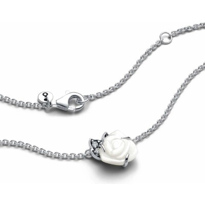 Collier Pandora Moments Rose Blanche en argent, oxydes de zirconium et nacre, 45cm