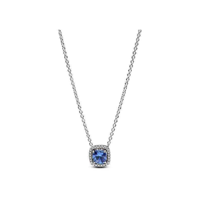 Collier Pandora Timeless Halo Bleu Carré Scintillant en argent et oxydes de zirconium