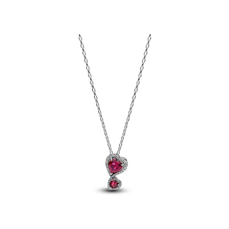 Collier Pandora Timeless à pendentif cœurs halo rouge en argent