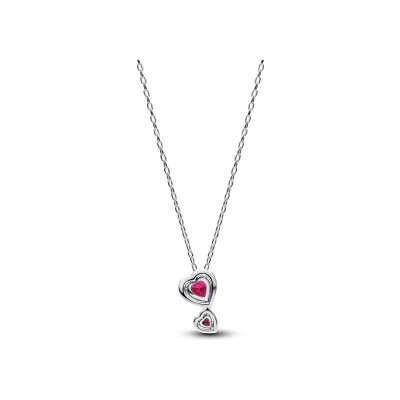 Collier Pandora Timeless à pendentif cœurs halo rouge en argent