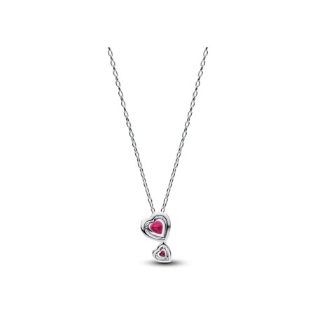 Collier Pandora Timeless à pendentif cœurs halo rouge en argent