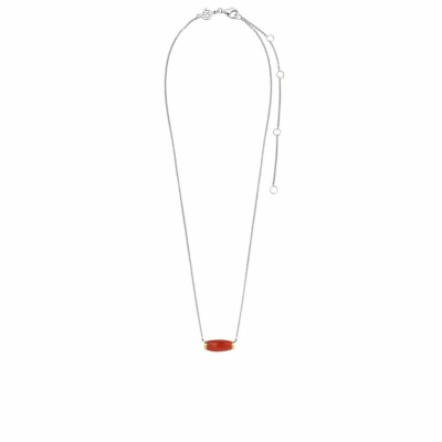 Collier Ti Sento en argent rhodié et pierre synthétique rouge, avec cartouche, 42cm