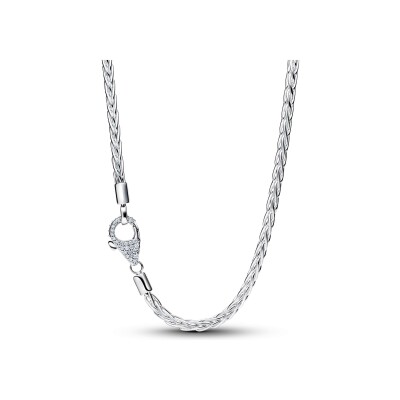 Collier Pandora Moments Maille Queue de Renard Fermoir Pavé en argent et oxydes de zirconium, 45 cm