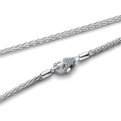 Collier Pandora Moments Maille Queue de Renard Fermoir Pavé en argent et oxydes de zirconium, 45 cm