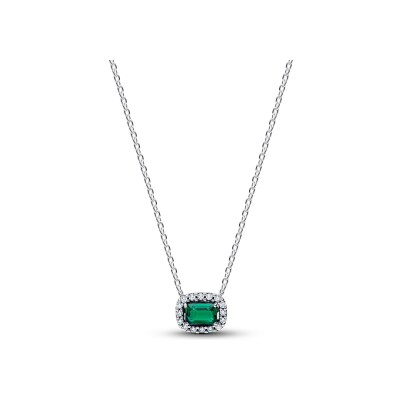 Collier Pandora Timeless Halo Vert Scintillant Rectangulaire en argent et oxydes de zirconium, 45 cm