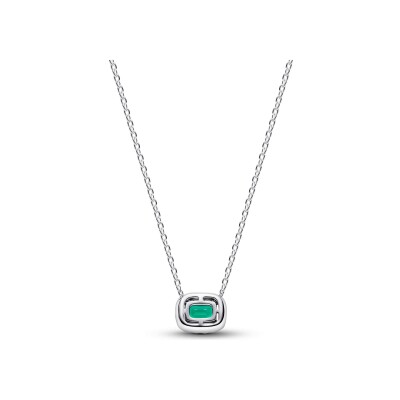 Collier Pandora Timeless Halo Vert Scintillant Rectangulaire en argent et oxydes de zirconium, 45 cm