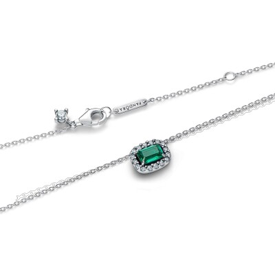 Collier Pandora Timeless Halo Vert Scintillant Rectangulaire en argent et oxydes de zirconium, 45 cm