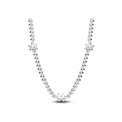 Collier Pandora Timeless Rivière Fleurs Roses en argent et oxydes de zirconium, 40 cm