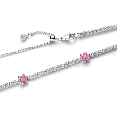 Collier Pandora Timeless Rivière Fleurs Roses en argent et oxydes de zirconium, 40 cm