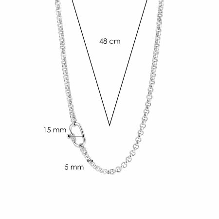 Collier Ti Sento en argent rhodié et oxydes de zirconium, fermoir pavé, 48cm