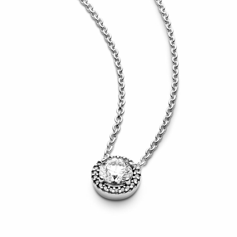Collier Pandora Timeless halo scintillant rond en argent et oxyde de zirconium, 45cm