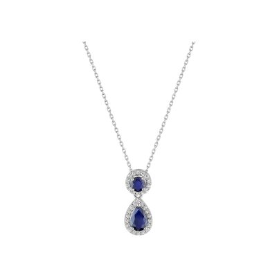 Collier en or blanc, saphir et oxyde de zirconium