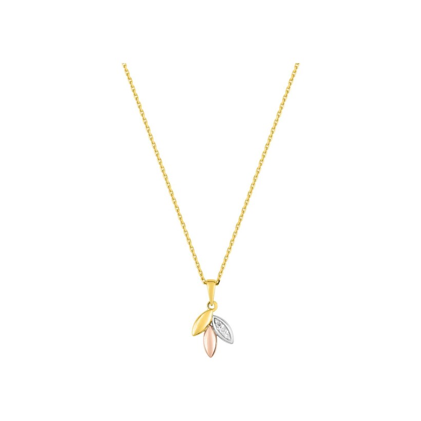 Collier en or jaune, or rose, or blanc et diamant 0.02ct