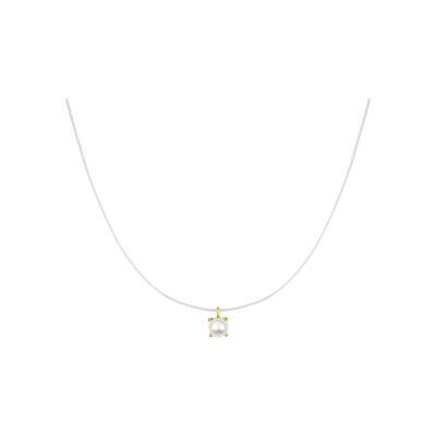 Collier fil nylon en or jaune et perle de culture