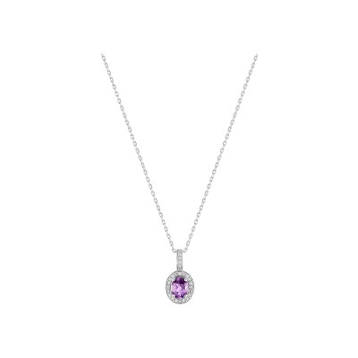 Collier en or blanc, améthyste et oxyde de zirconium