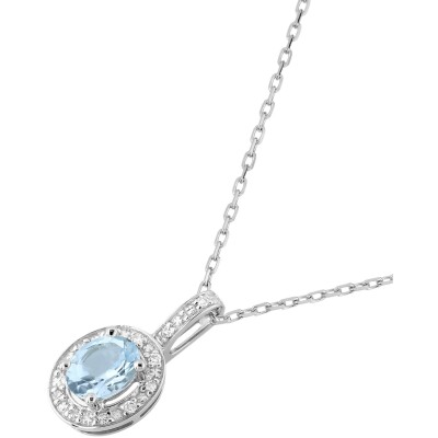 Collier en or blanc, topaze bleue et oxyde de zirconium