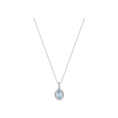 Collier en or blanc, topaze bleue et oxyde de zirconium