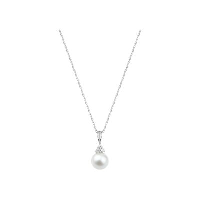 Collier en or blanc, oxyde de zirconium et perle de culture