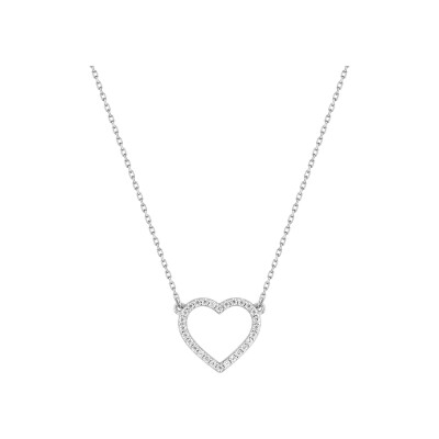 Collier coeur en or blanc et oxyde de zirconium