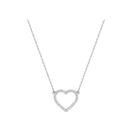 Collier coeur en or blanc et oxyde de zirconium