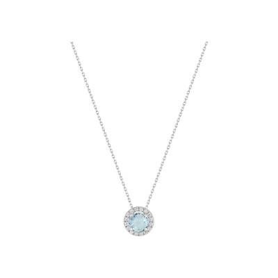 Collier en or blanc, topaze bleue et oxyde de zirconium