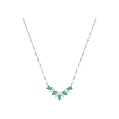 Collier en or blanc, émeraude et oxyde de zirconium