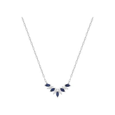 Collier en or blanc, saphir et oxyde de zirconium