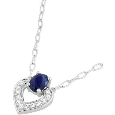 Collier en or blanc, saphir et oxyde de zirconium