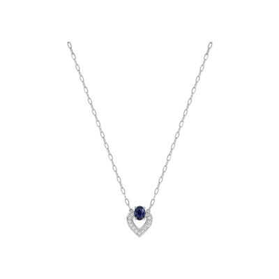 Collier en or blanc, saphir et oxyde de zirconium