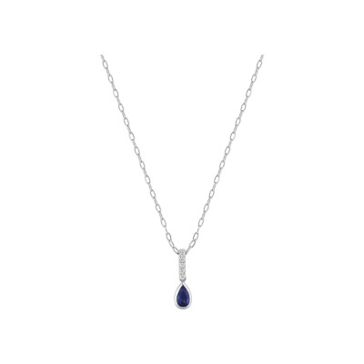 Collier en or blanc, saphir et oxyde de zirconium