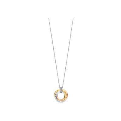 Collier Ti Sento en argent plaqué platine, argent plaqué or jaune, rose et oxyde de zirconium, taille 42cm